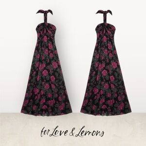 For Love & Lemons Teagan Halter Floral Maxi Dress Black Pink S CD362-F24